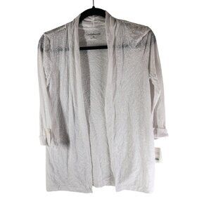 Croft & Barrow White Paisley Sheer Open Front Duster Cardigan XS